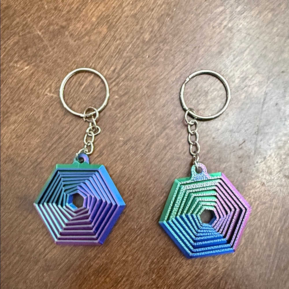 3D Printed Fidgets Colorful Hexagon Keychains